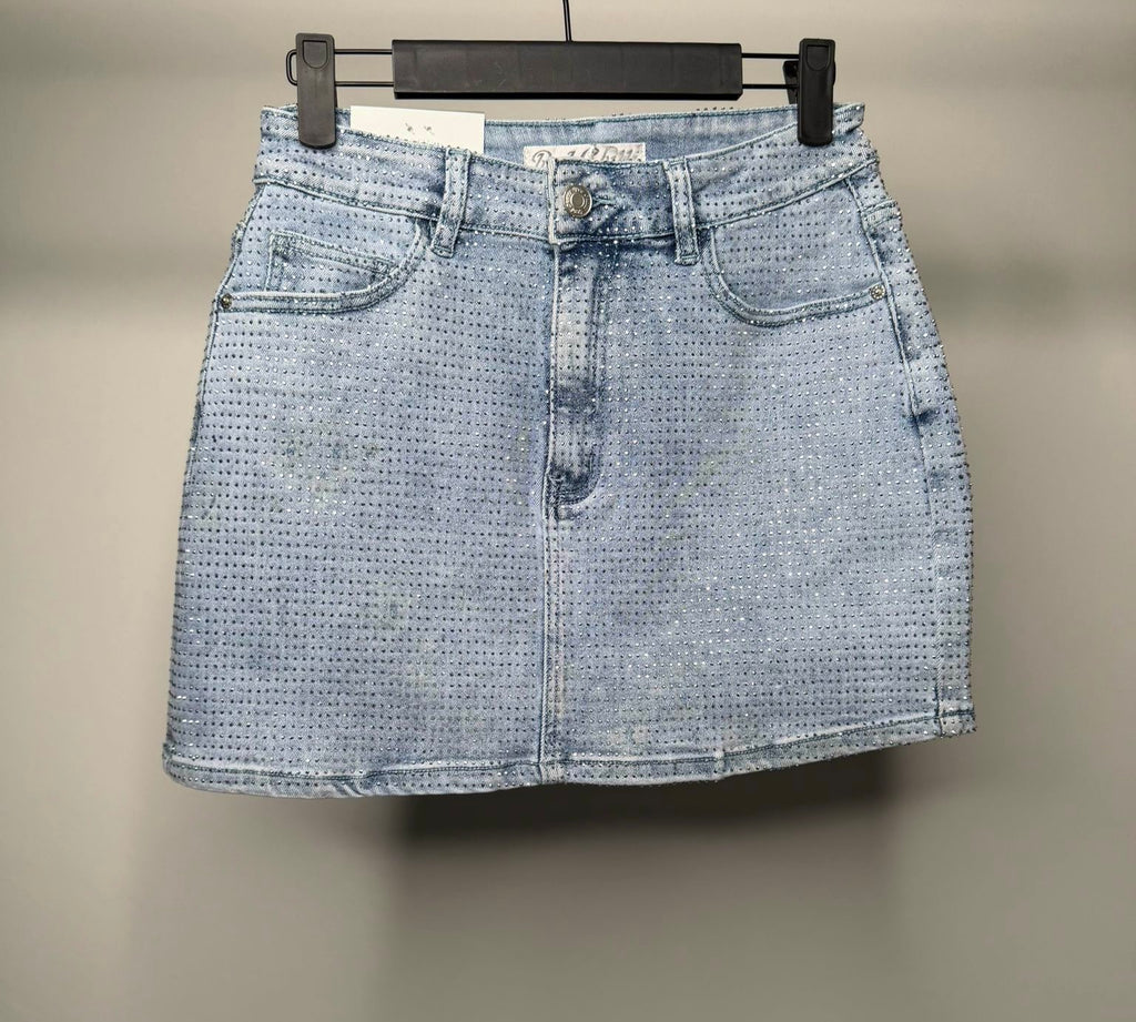 Diamanté Stretchy Denim Skirt