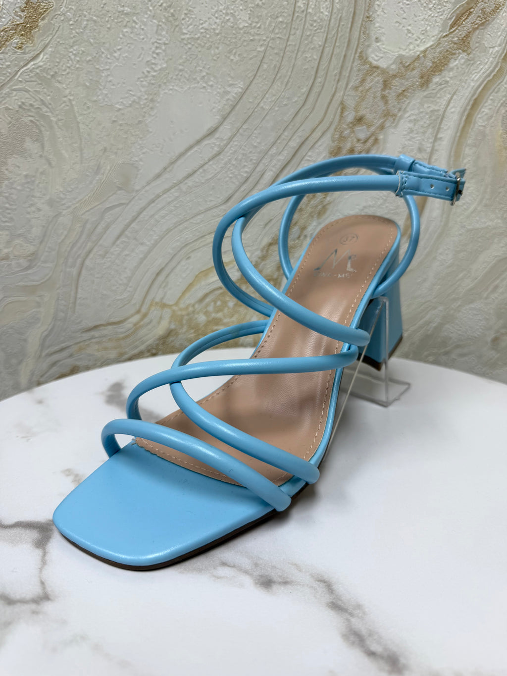 Strappy Comfy Block Heels - Baby Blue