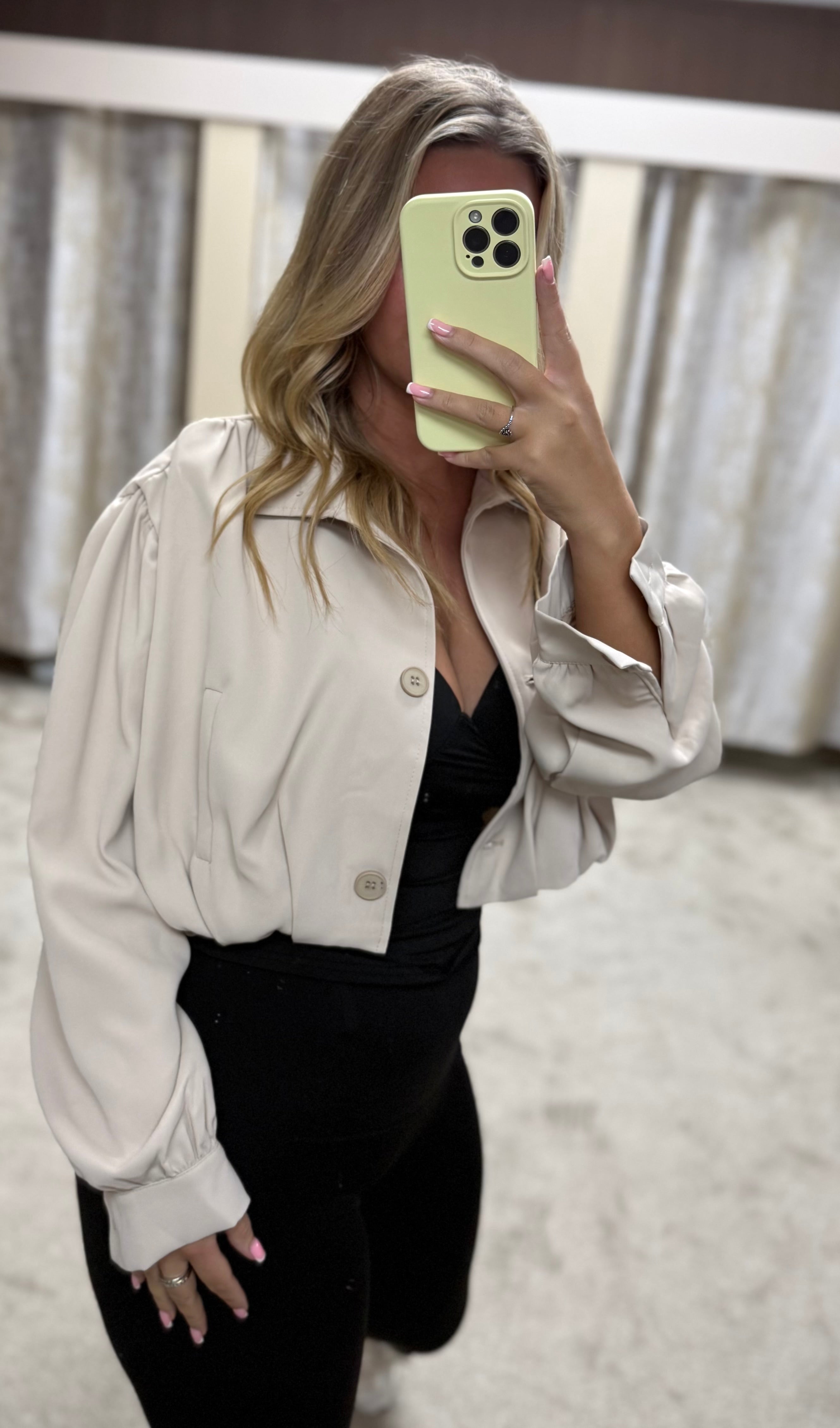 Zara Inspired Cropped Jacket With Ruched Sleeve Detail