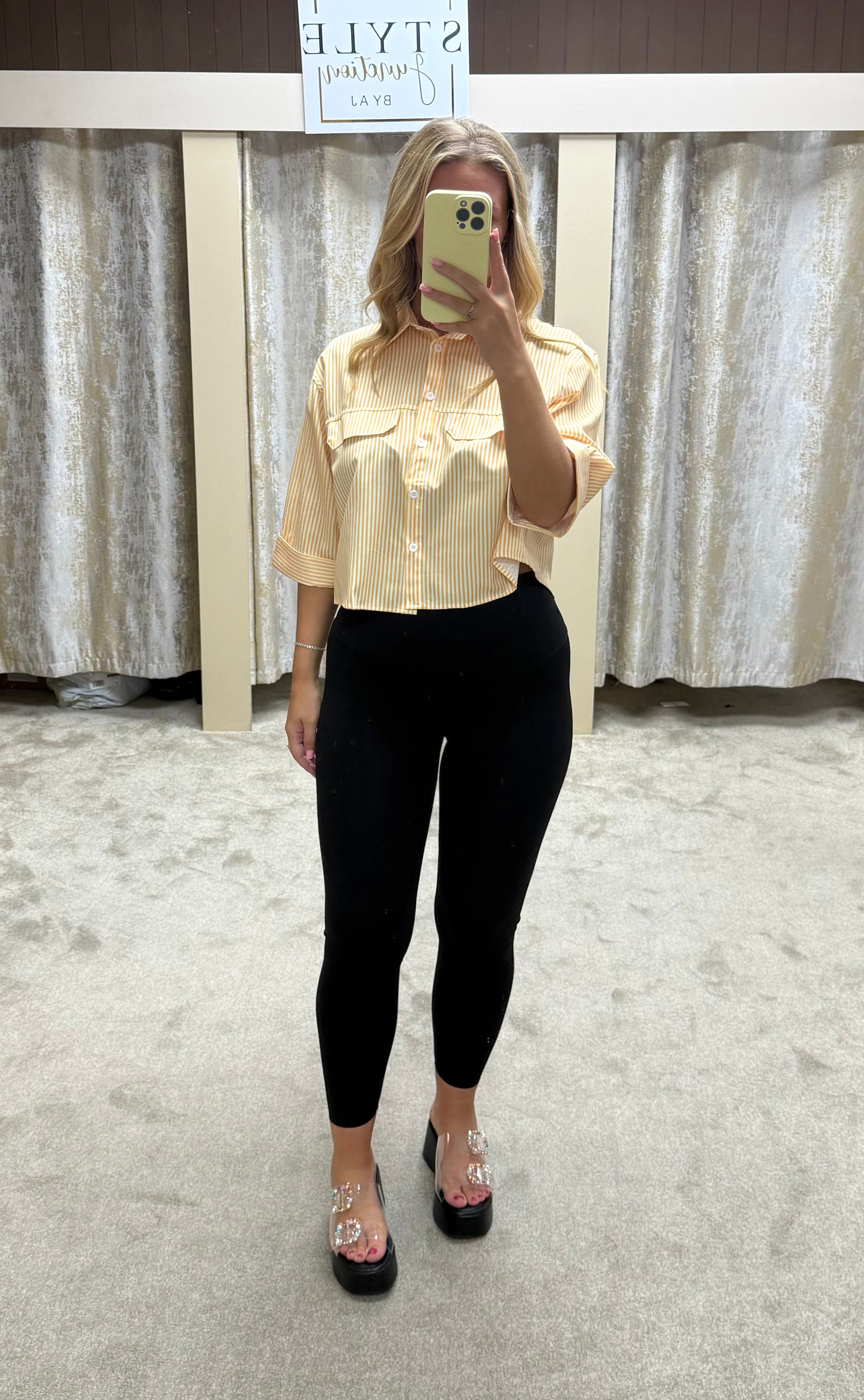 Lemon Pinstripe Cropped Oversized Shirt
