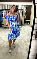 Tie Dye Elasticated Waist Cinching Tiered Dress
