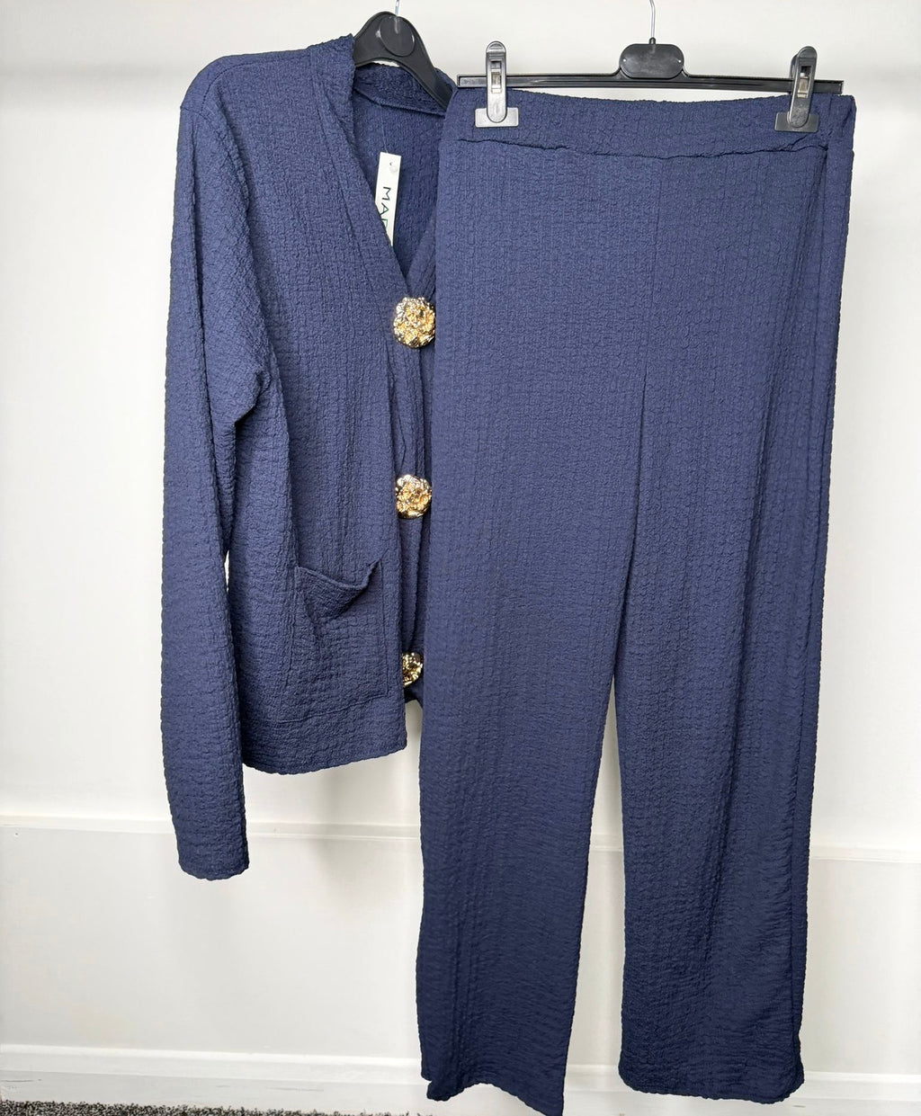 Crinkle Cheesecloth Gold Button Detail Co Ord