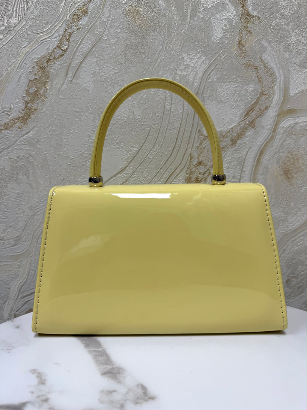 Top Handle Glossy Envelope Bag - Lemon