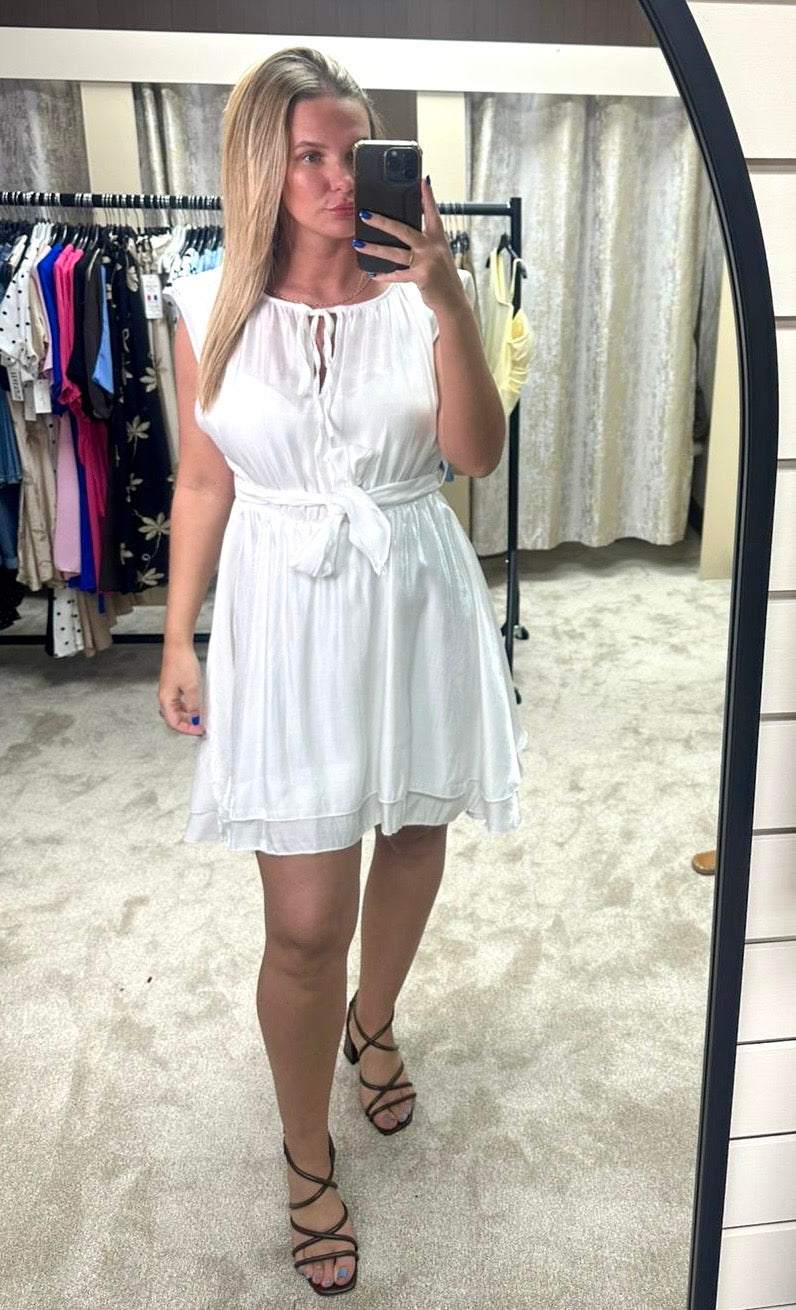 Shimmer Chiffon Tie Waist Layered Dress