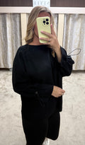 Black Oversized Toggle Cinched Sleeve Jumper