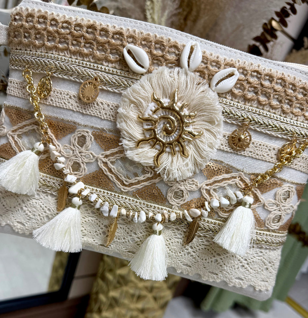 Embellished Boho Clutch Bag - Golden Sun