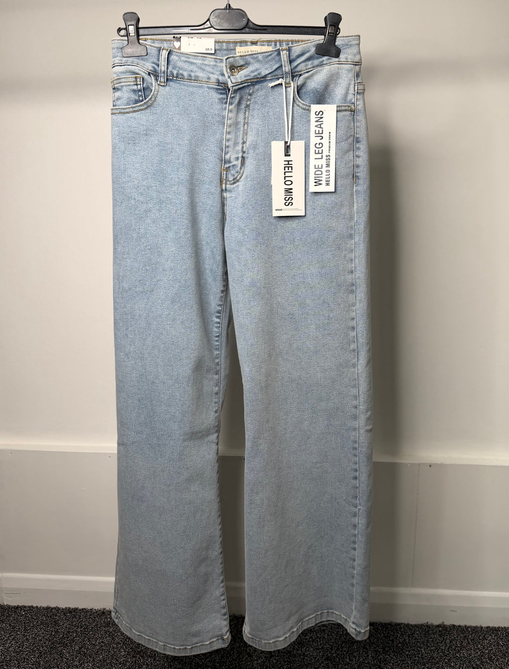 Premium Denim Wide Leg Stretchy Jeans - Light Blue