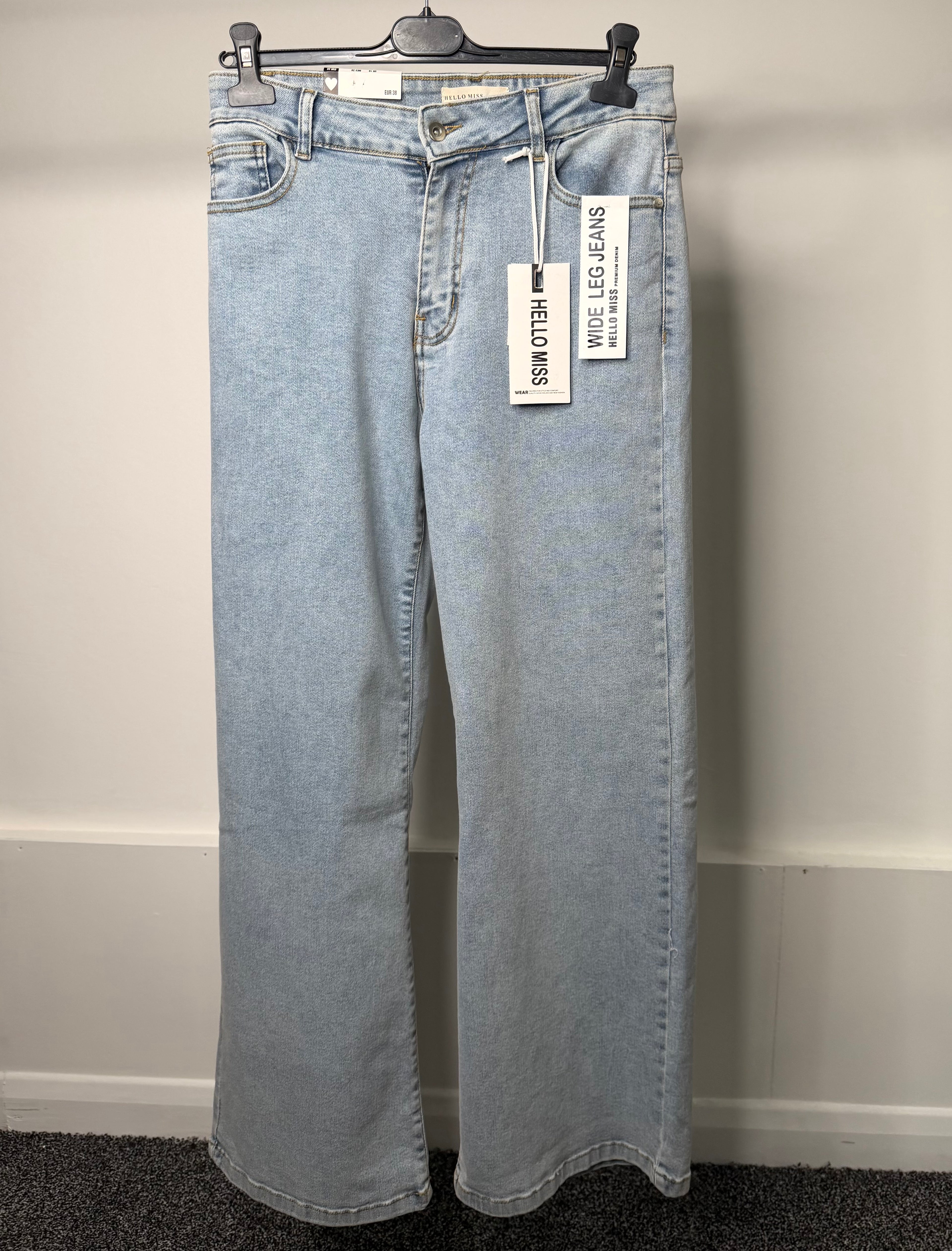 Premium Denim Wide Leg Stretchy Jeans - Light Blue