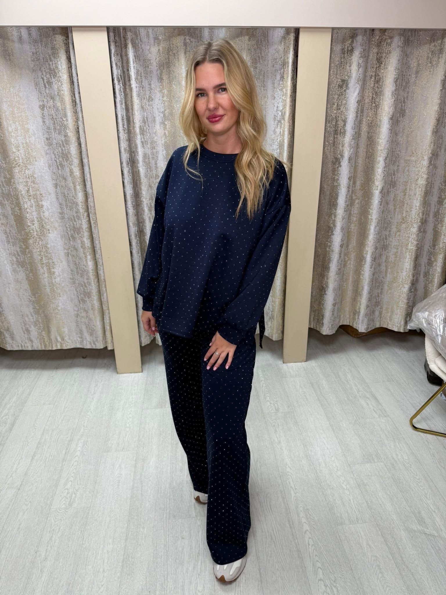 Fine Detail Silver Stud Loungewear with Side Split