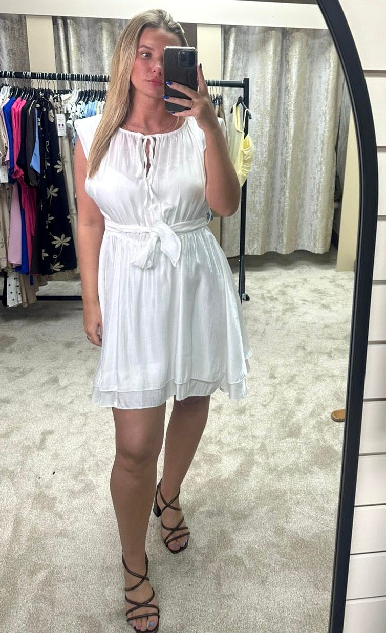 Shimmer Chiffon Tie Waist Layered Dress