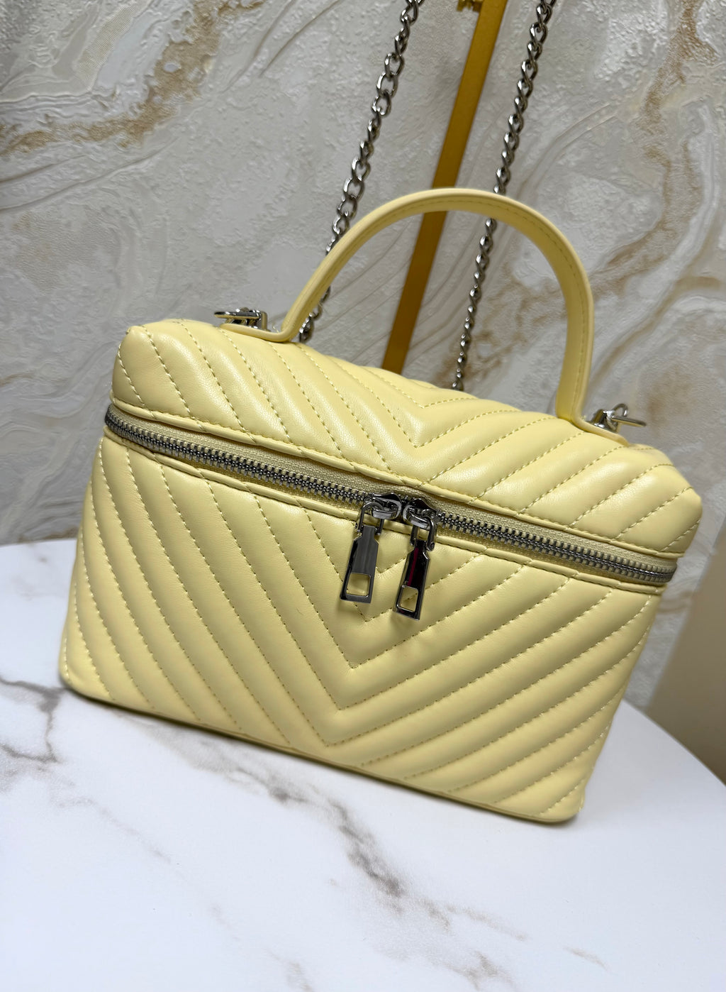 Lemon Quilted Zip Detail Cross Body Bag