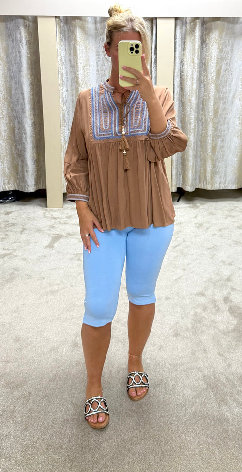 Boho Embroidered Detail Oversized Blouse