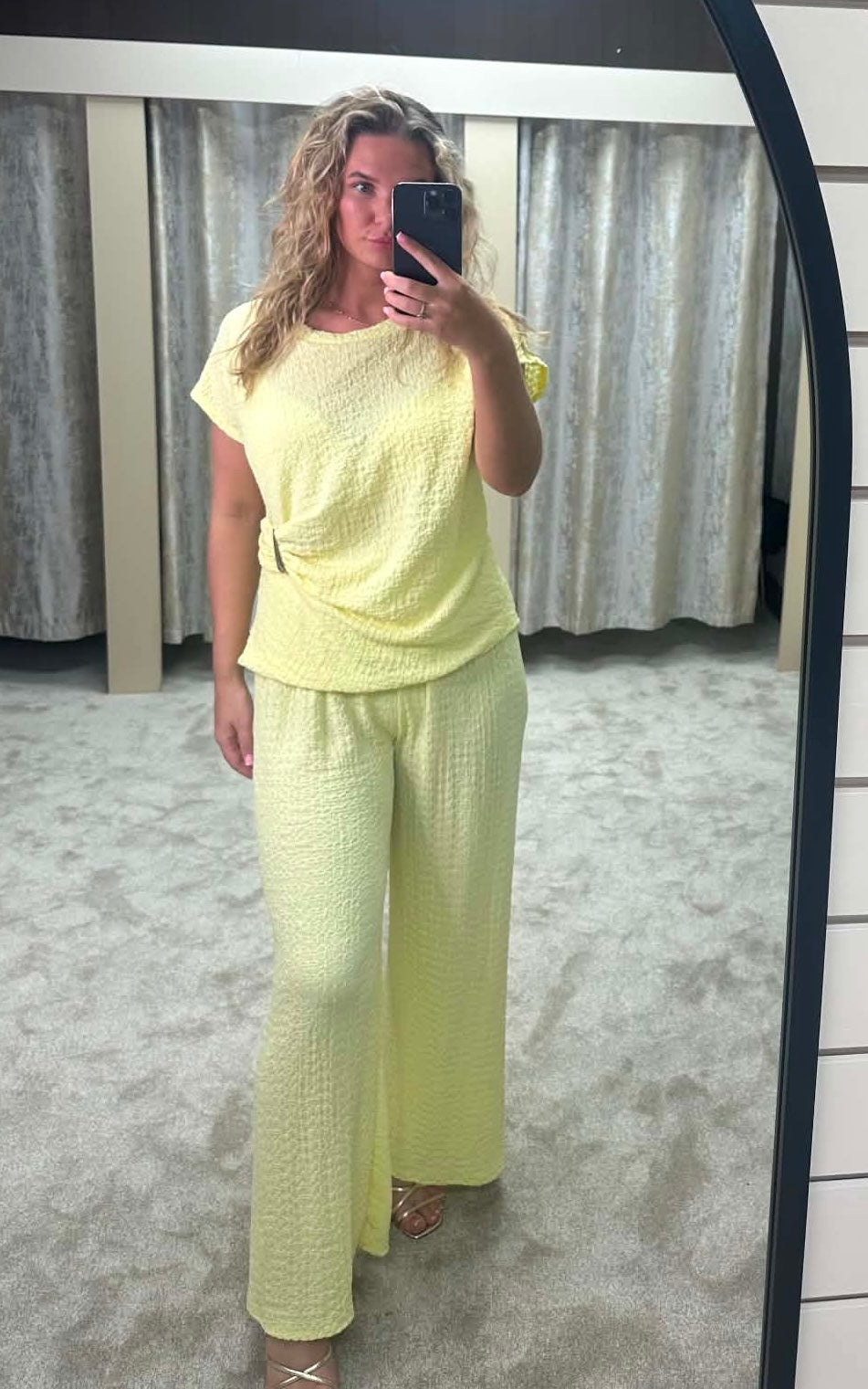 Gold Buckle Ruched Detail Popcorn Texture Co Ord