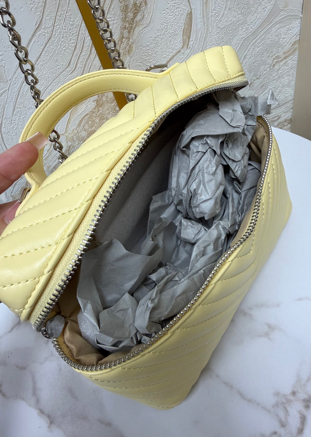 Lemon Quilted Zip Detail Cross Body Bag