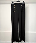 Black Soft Formal Trousers With Gold Crinkle Button Detail