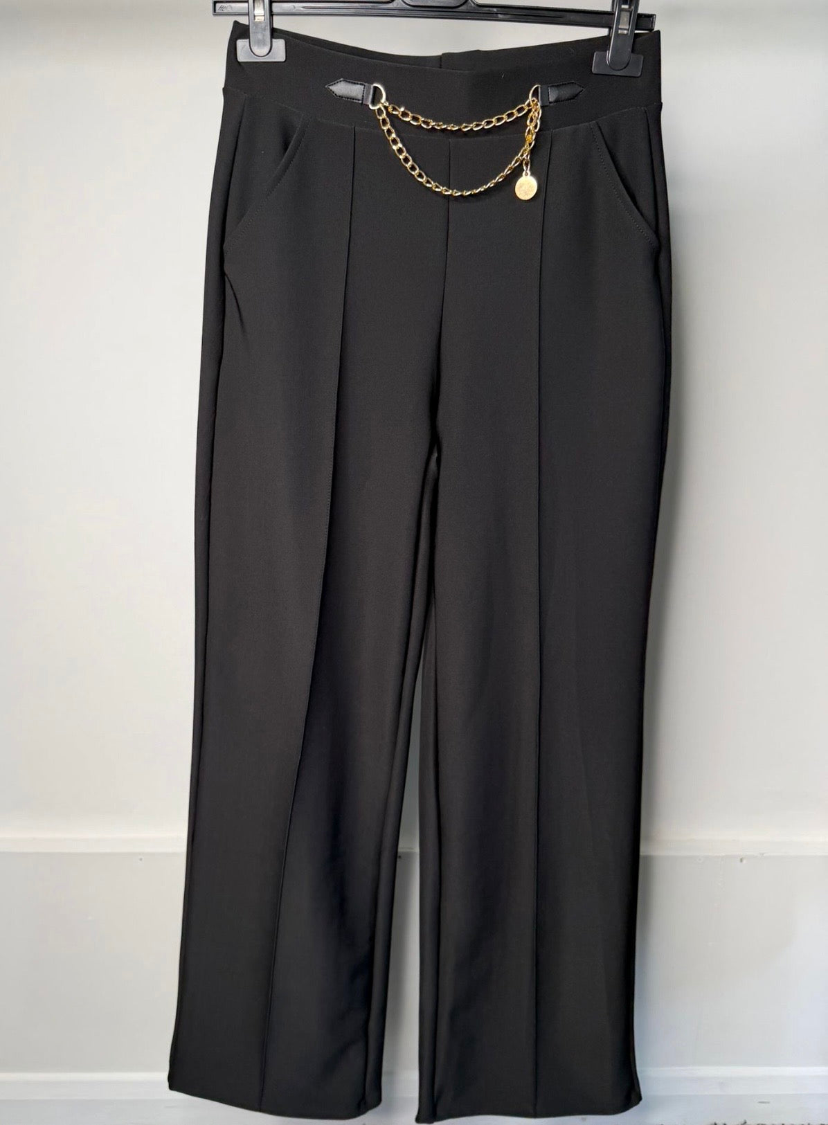 Gold Chain Detail Lined Stretchy Soft Formal Trousers