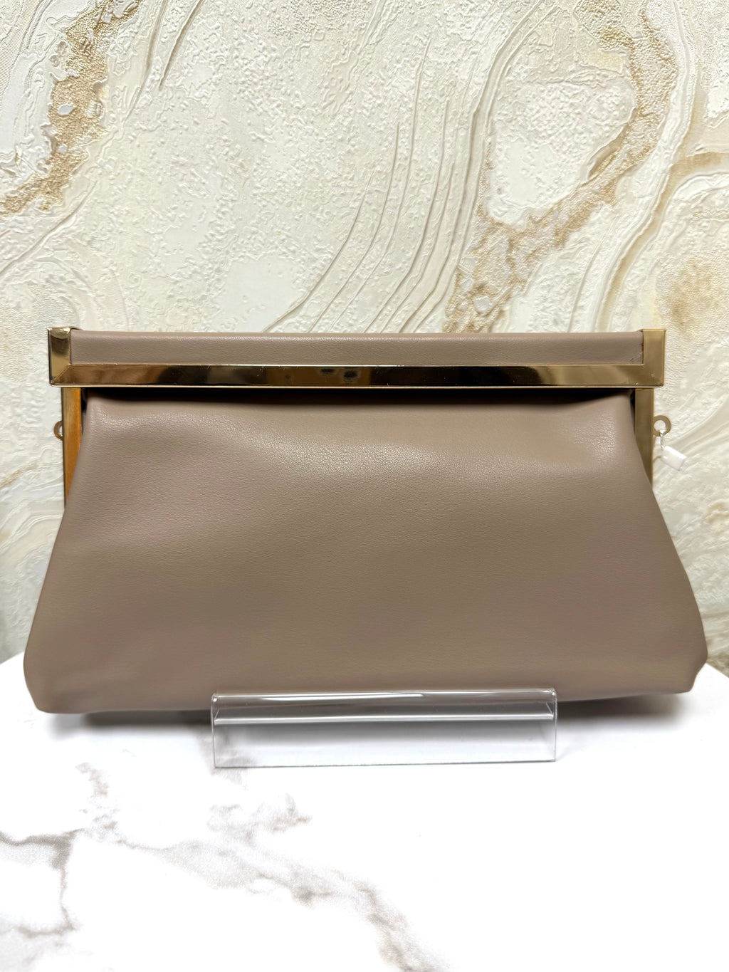 Greige Clutch Bag With Gold Detail - Comes With Shoulder Chain