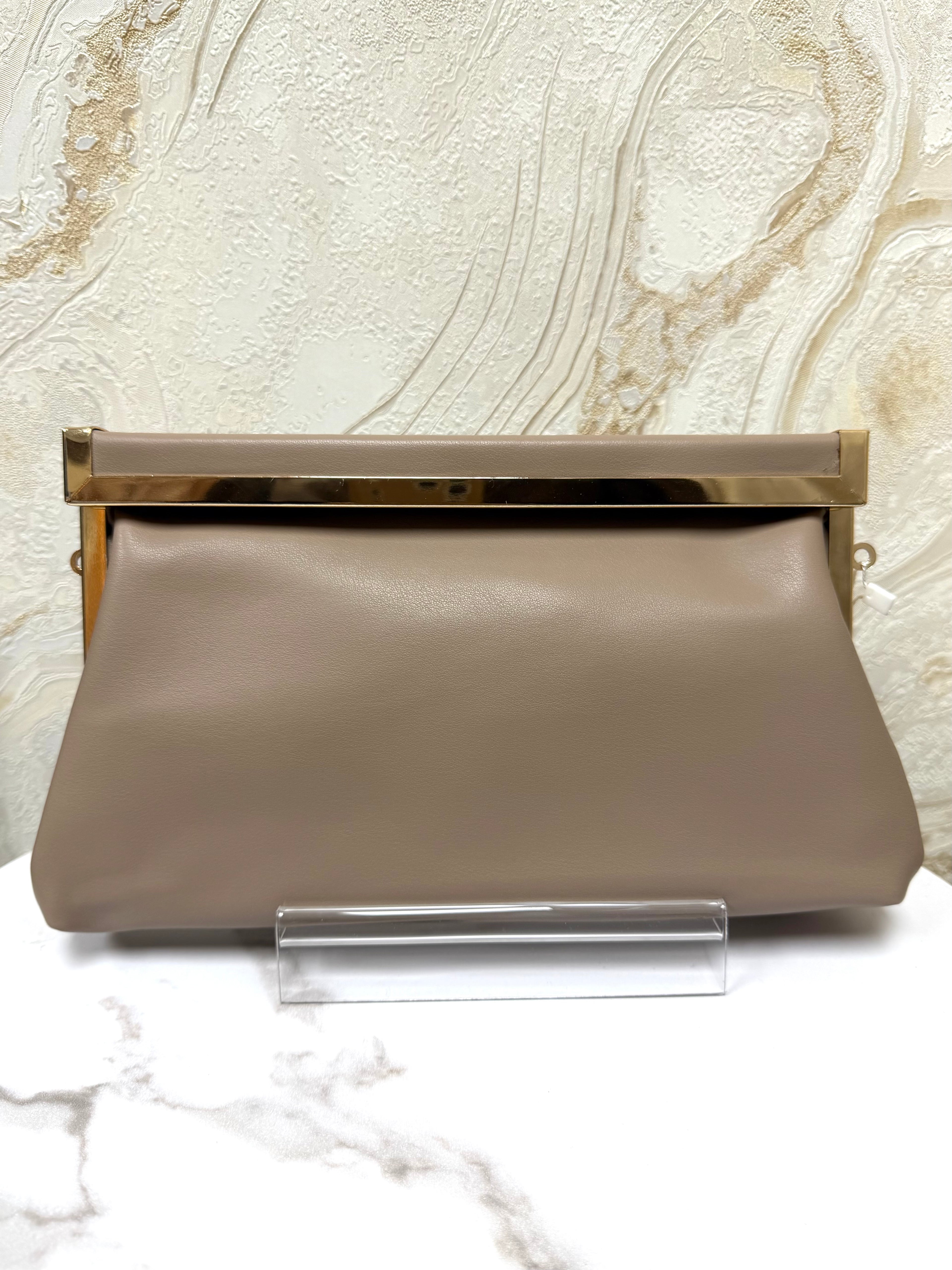 Greige Clutch Bag With Gold Detail - Comes With Shoulder Chain