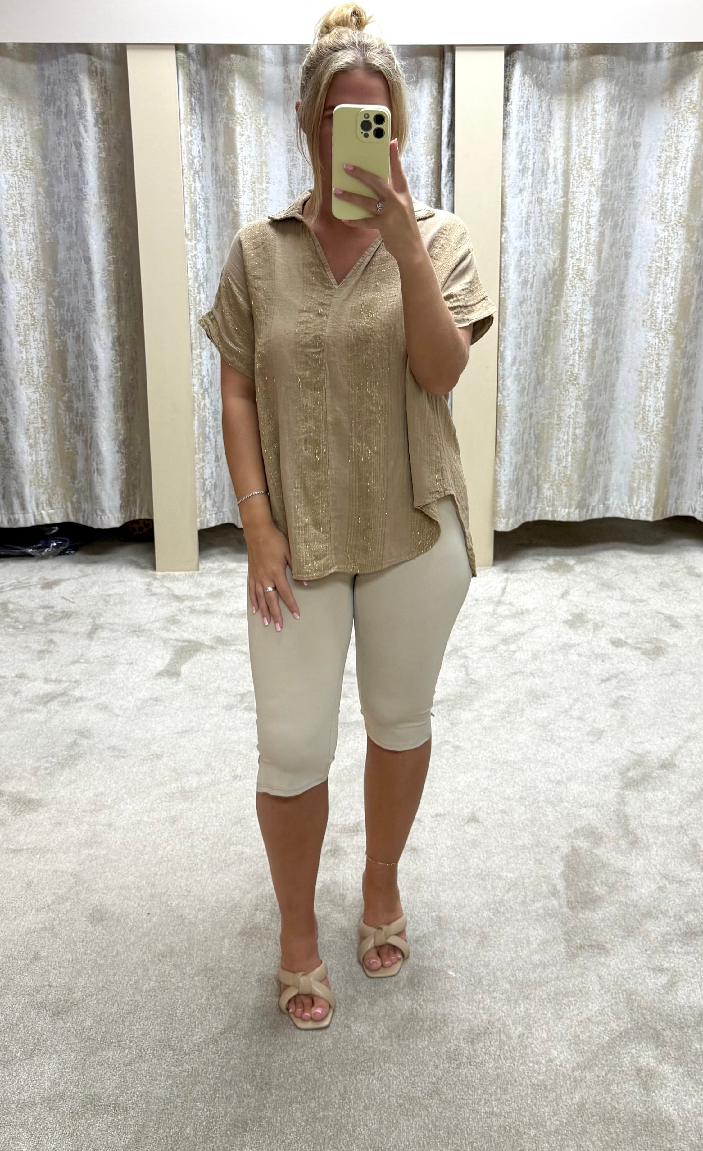Linen & Cotton Blend Oversized Shirt With Metallic Gold Thread Detail