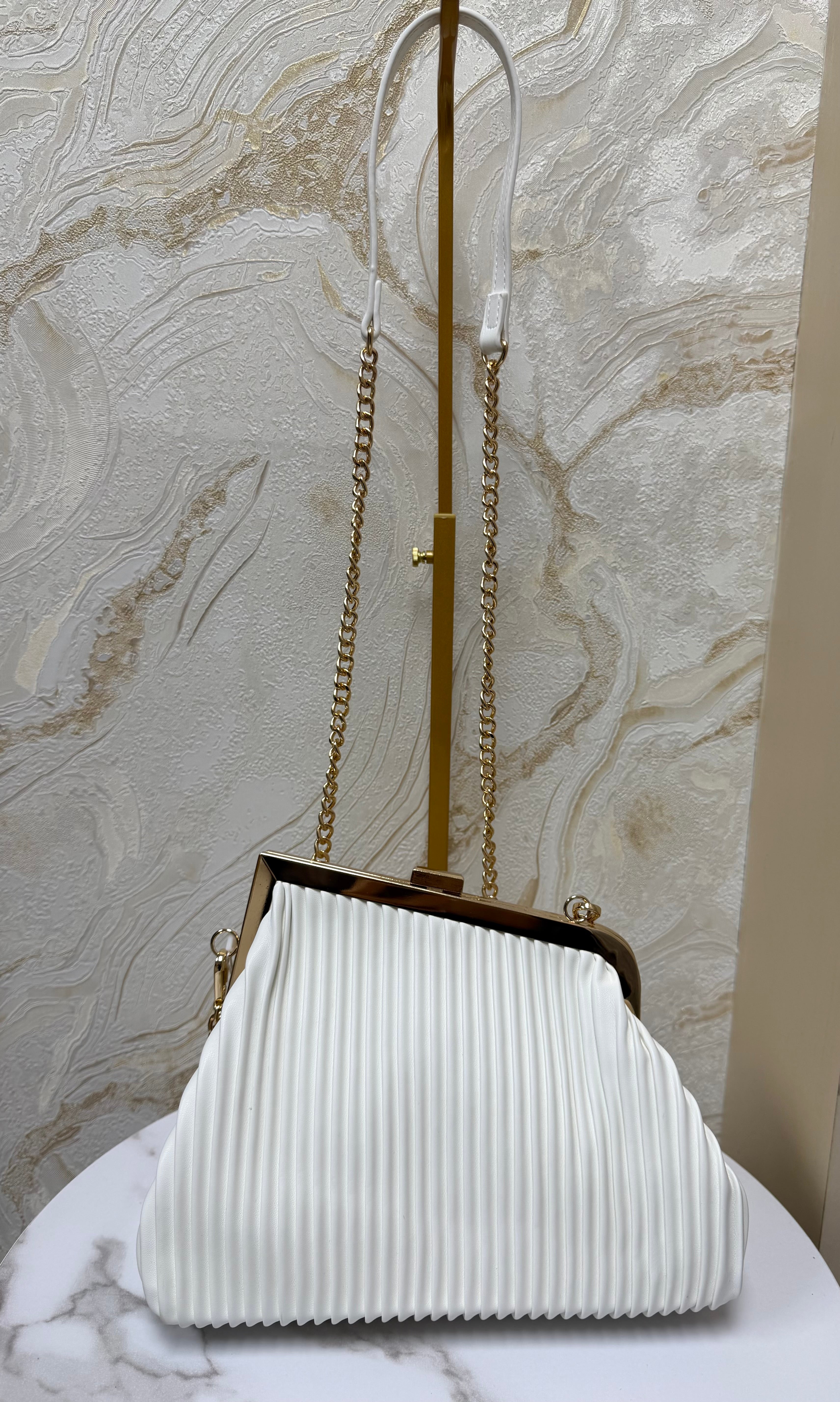 Boujee Asymmetrical Soft Ribbed Bag - White
