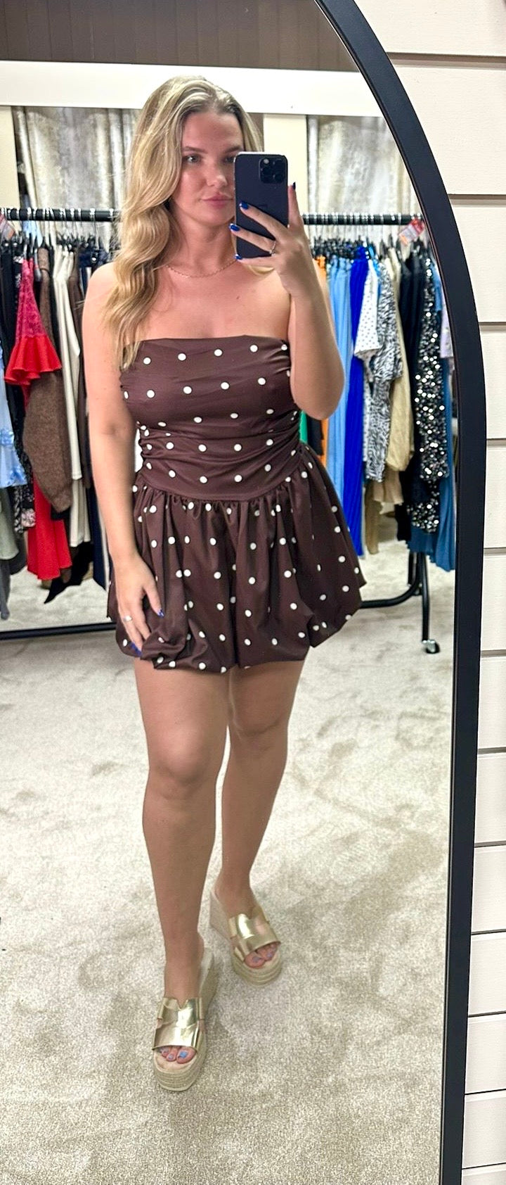 Polka Dot Bandeau Puff Ball Dress