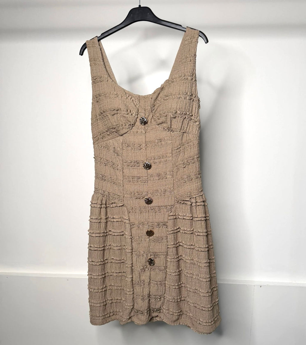 Gold Button Detail Waist Cinching Stretchy Dress