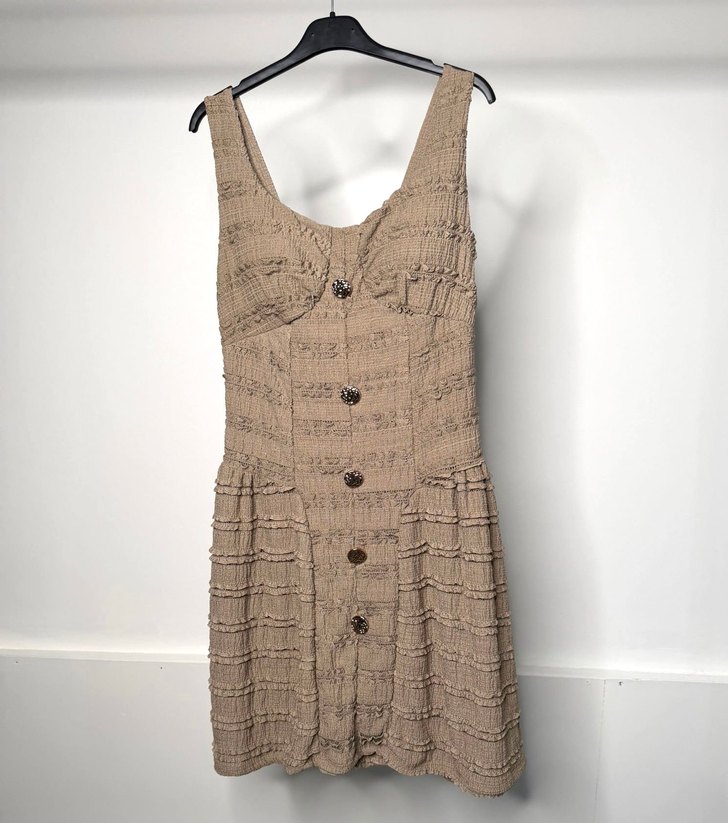 Gold Button Detail Waist Cinching Stretchy Dress