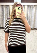 Brown & White Striped Short Sleeve Top