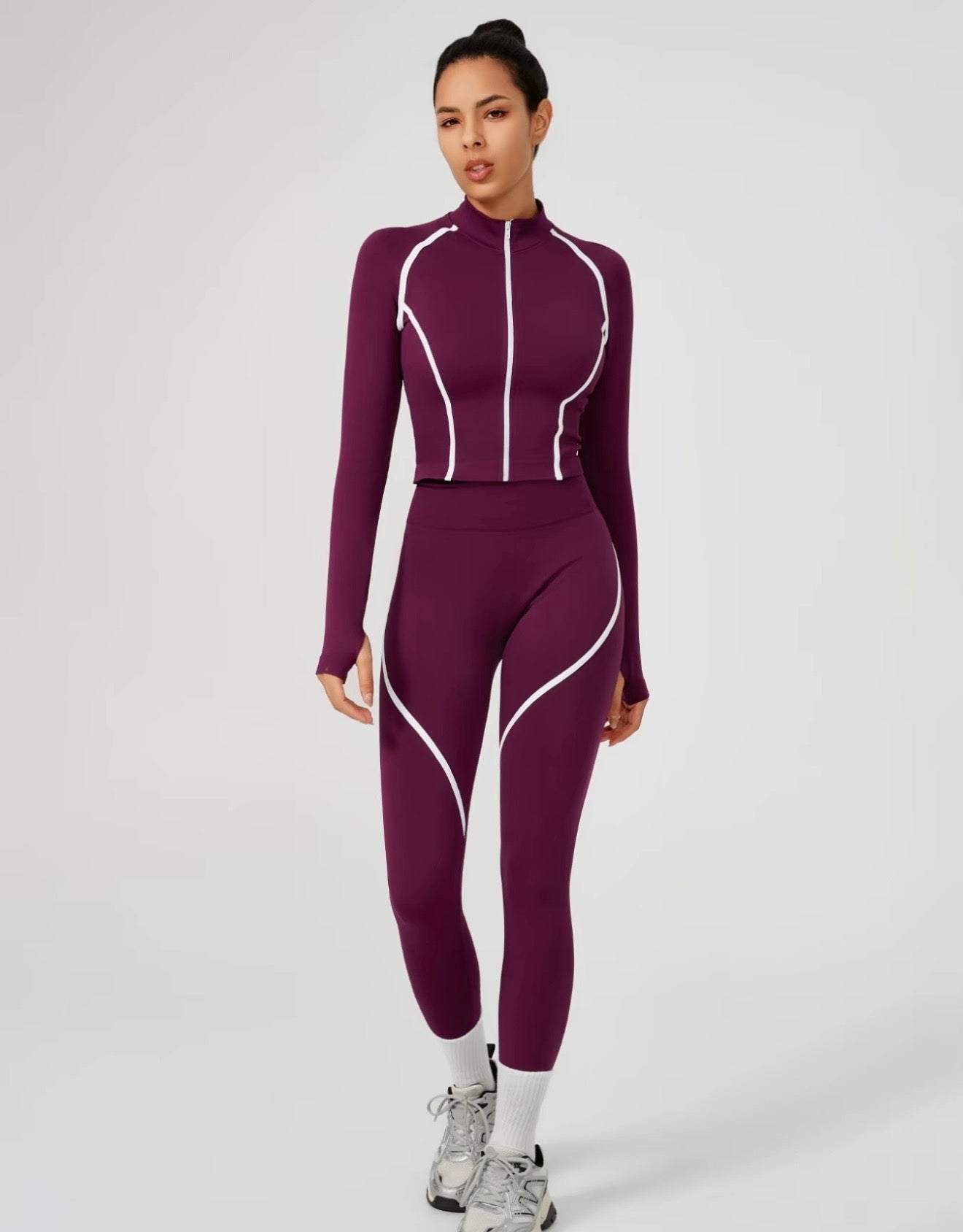 Body Sculpting White Detail Gym Set - Purple