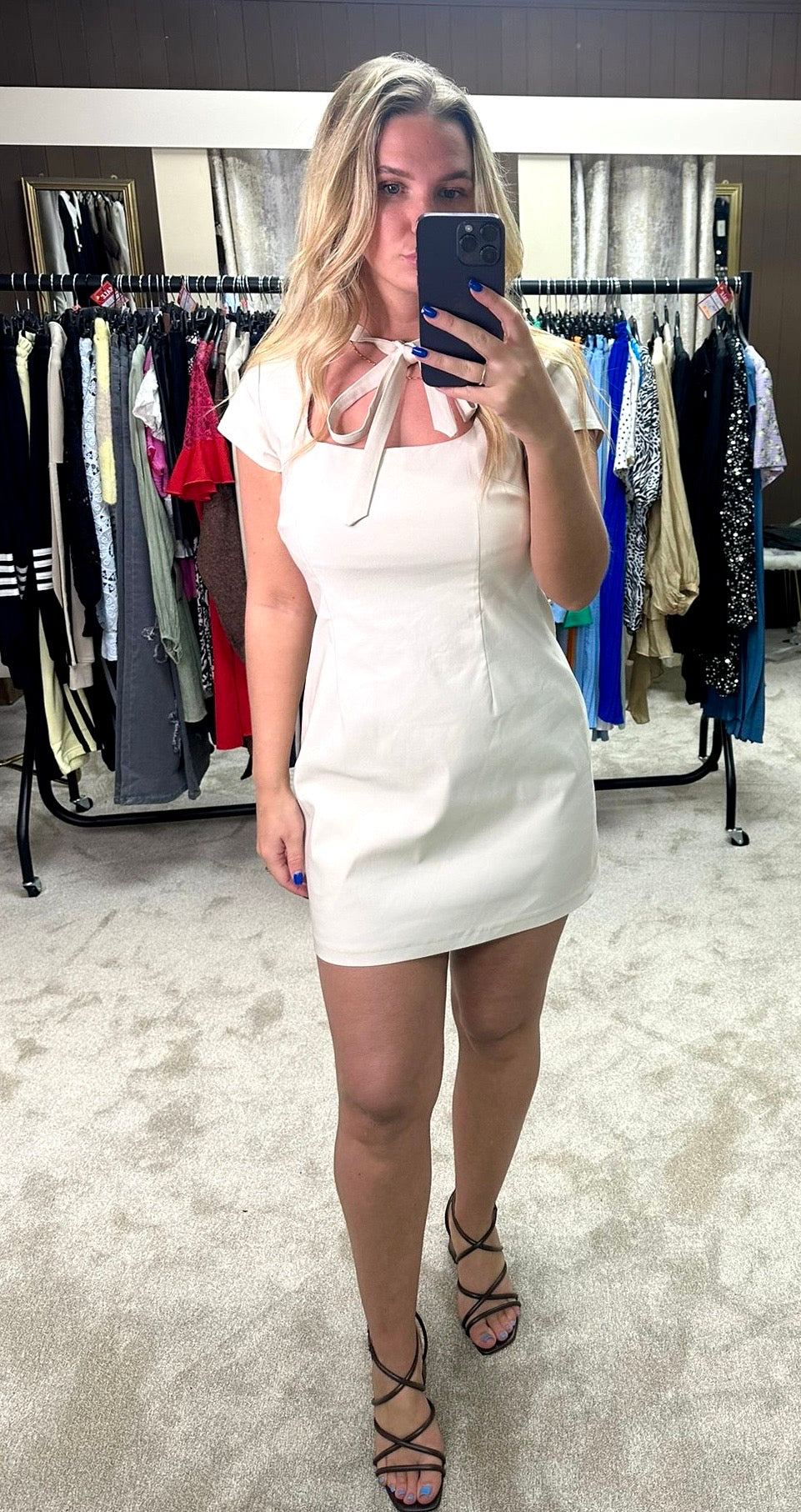 Square Neckline Tie Detail Stretchy Dress