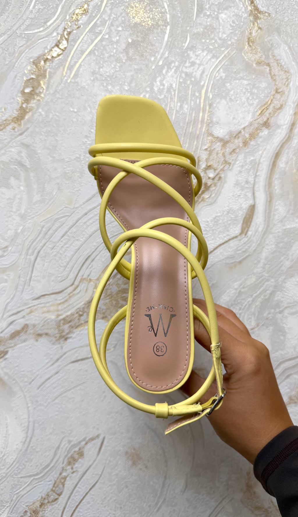 Strappy Comfy Block Heels - Lemon