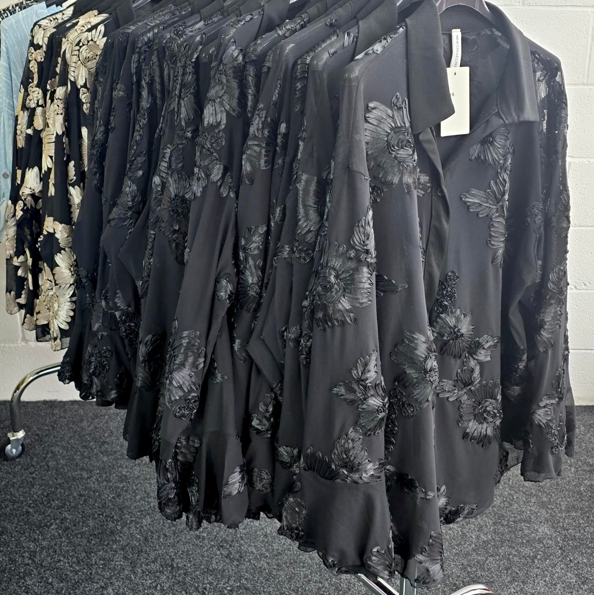 PLUS SIZE - Flower Embroidered Mesh Shirt with Bell Sleeve Detail