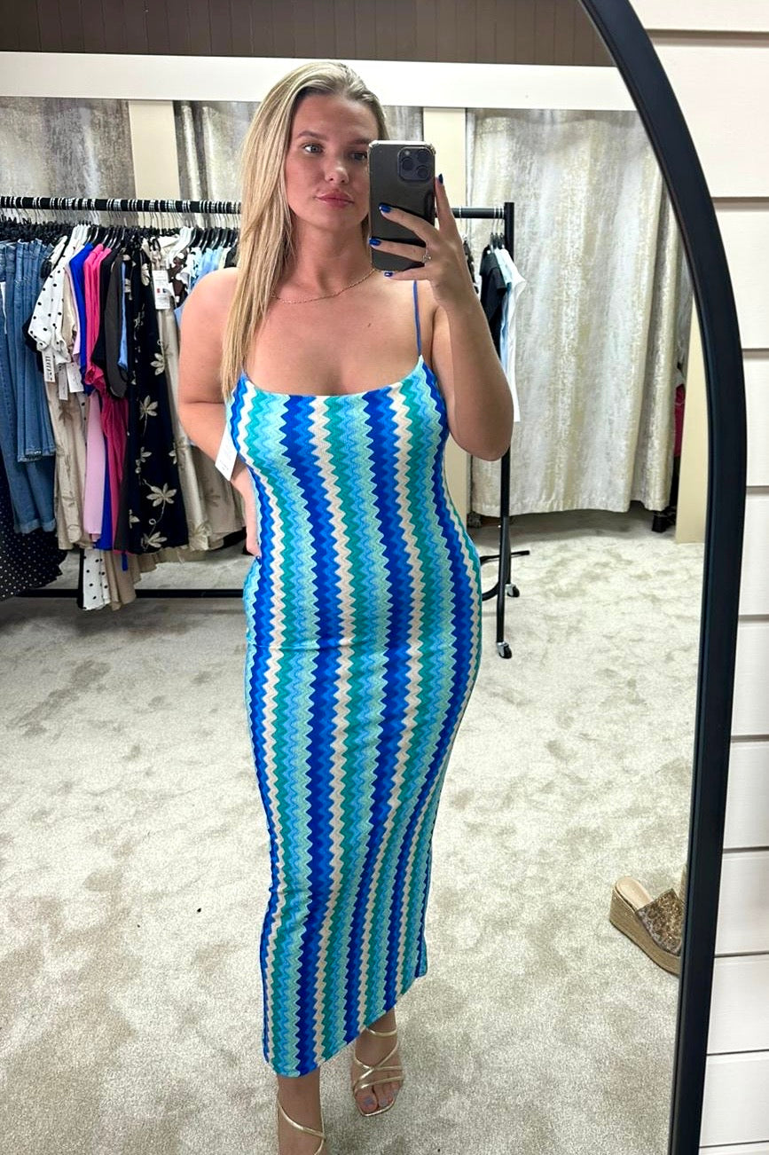 Zig Zag Print Strappy Bodycon Dress