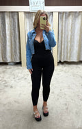 Diamanté Cropped Stretchy Denim Jacket