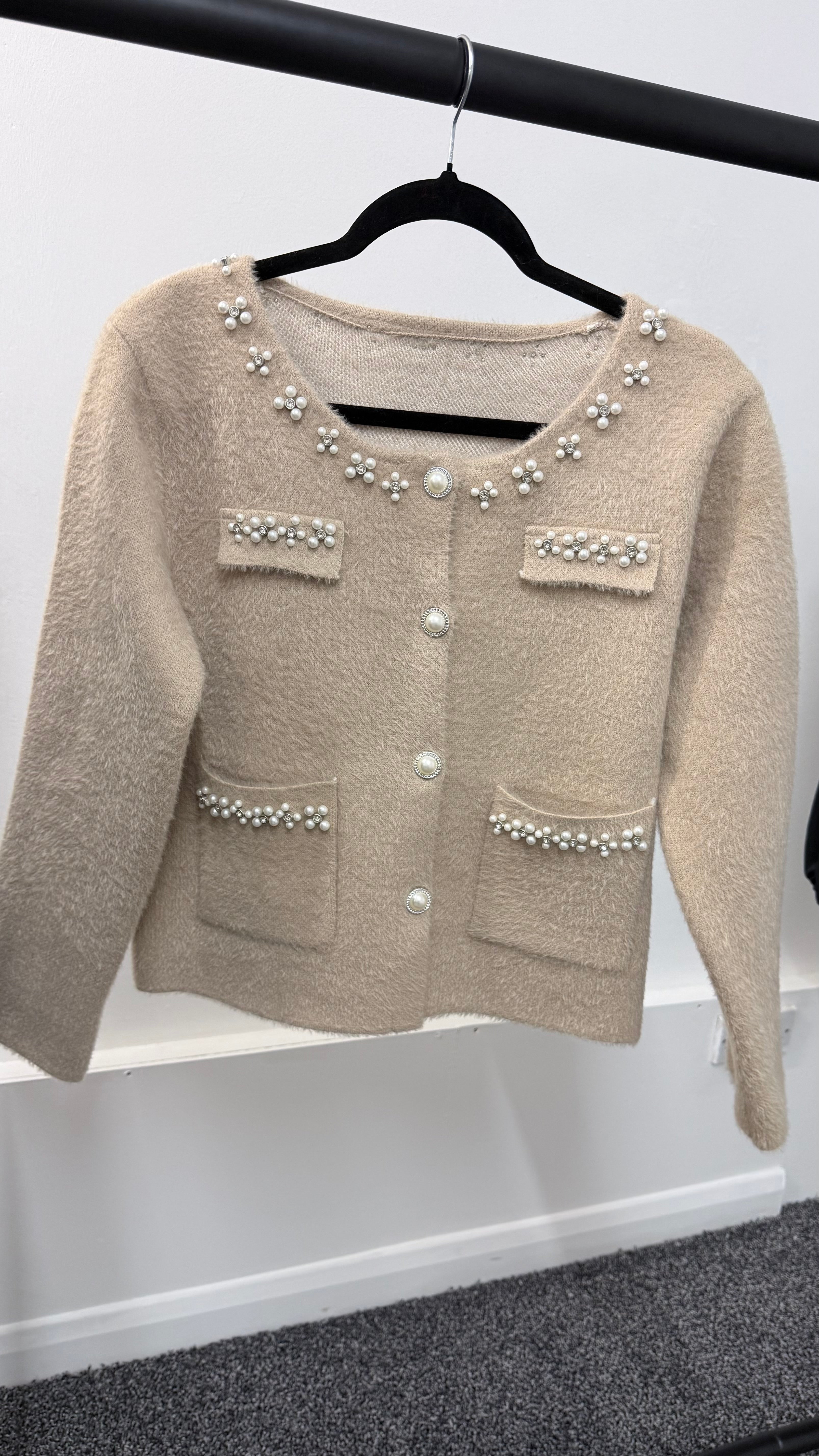 Chanel Inspired Cardigan with Pearl & Diamanté Detail