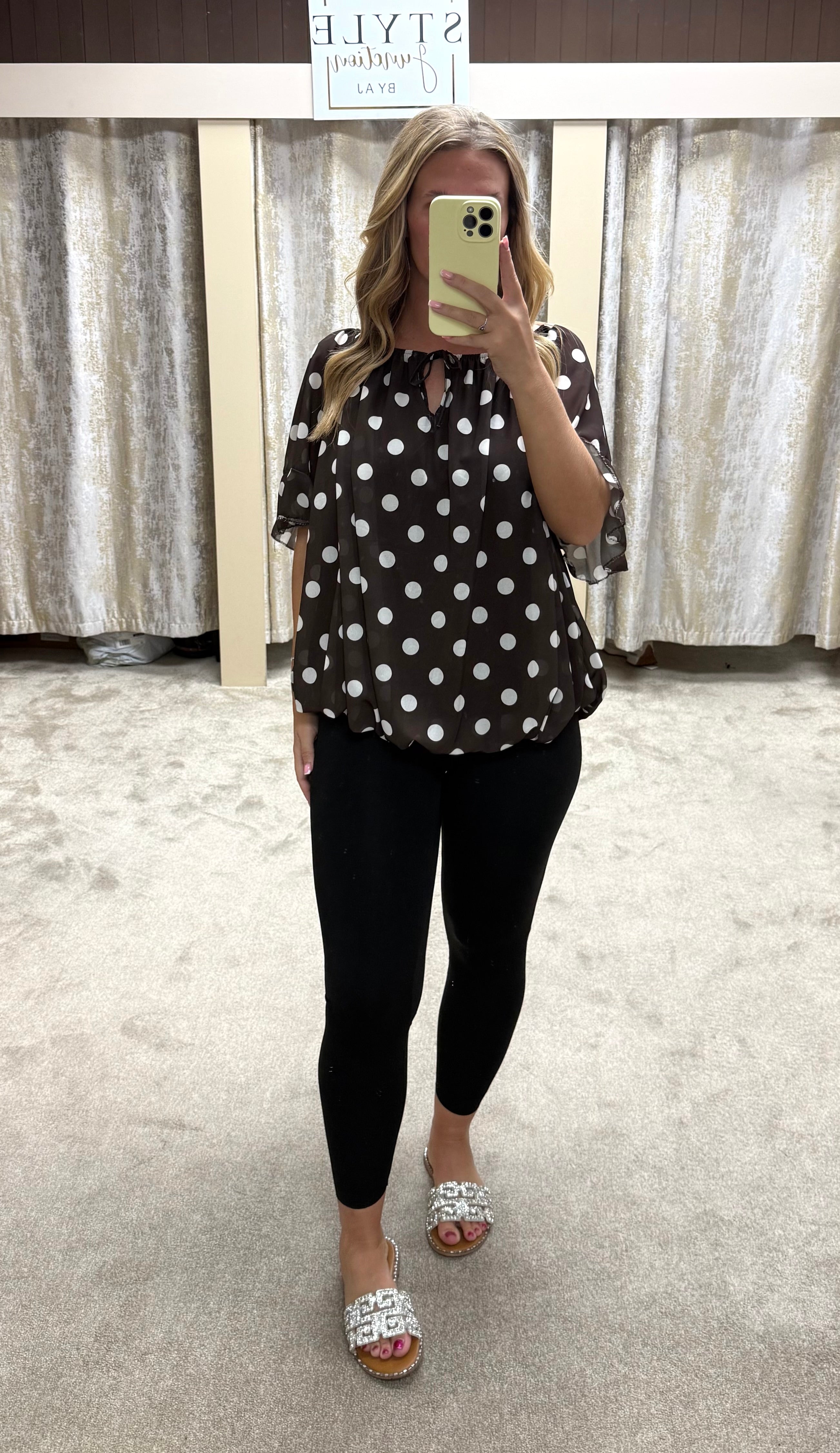 Polka Dot Elasticated Bubble Hem Top