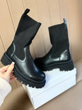 Black Knit Stretchy Chelsea Ankle Boots