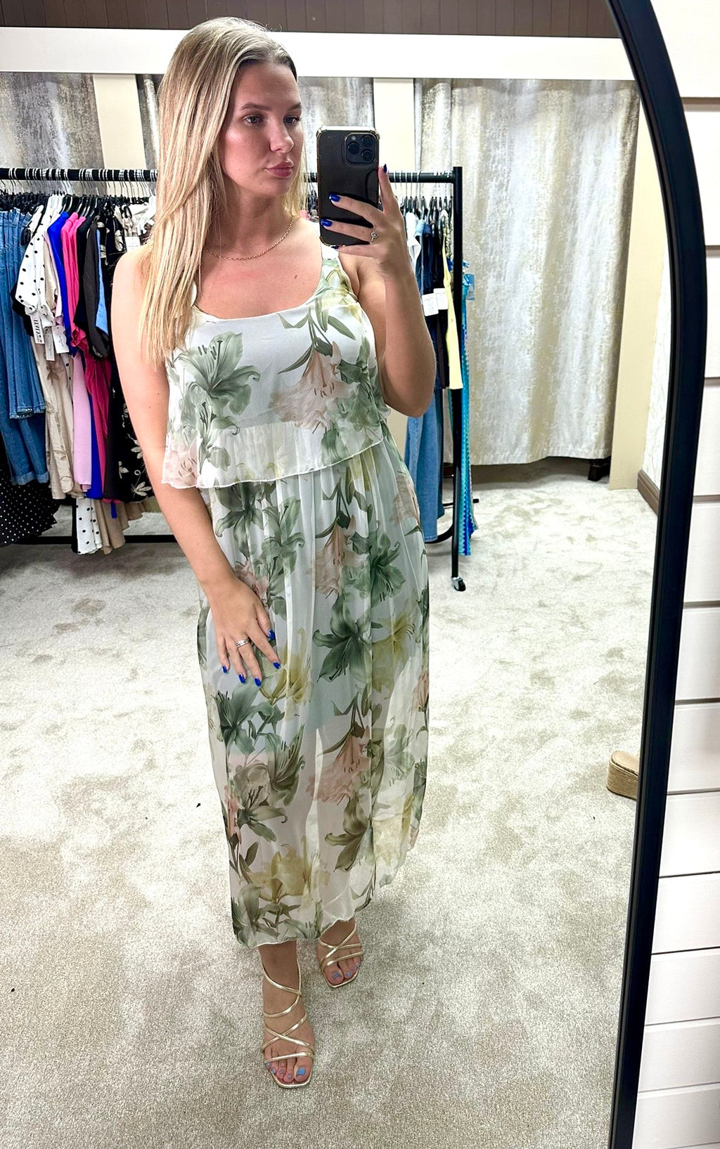 Floral Elasticated Waist Chiffon Maxi Dress