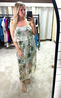 Floral Elasticated Waist Chiffon Maxi Dress