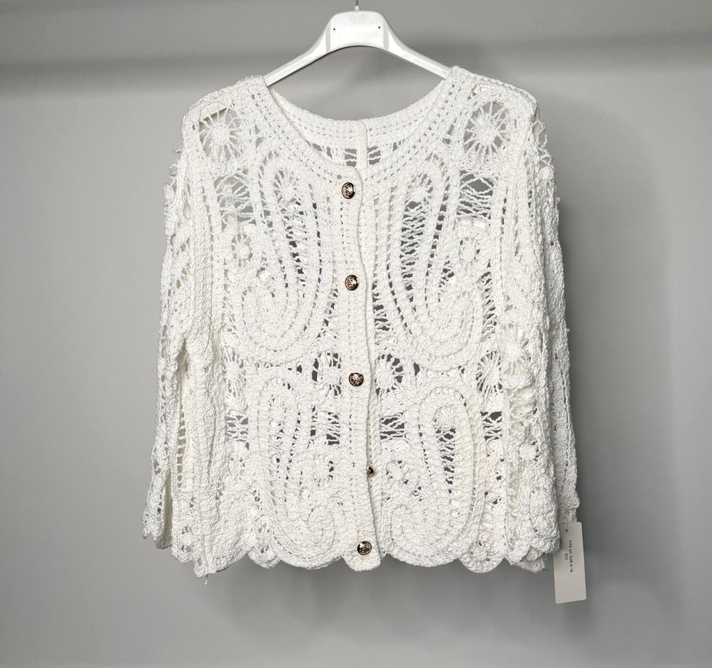 Crop Crochet Cardigan With Gold Button Detail