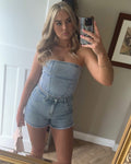 Diamanté Stretchy Denim Shorts with Frayed Hem