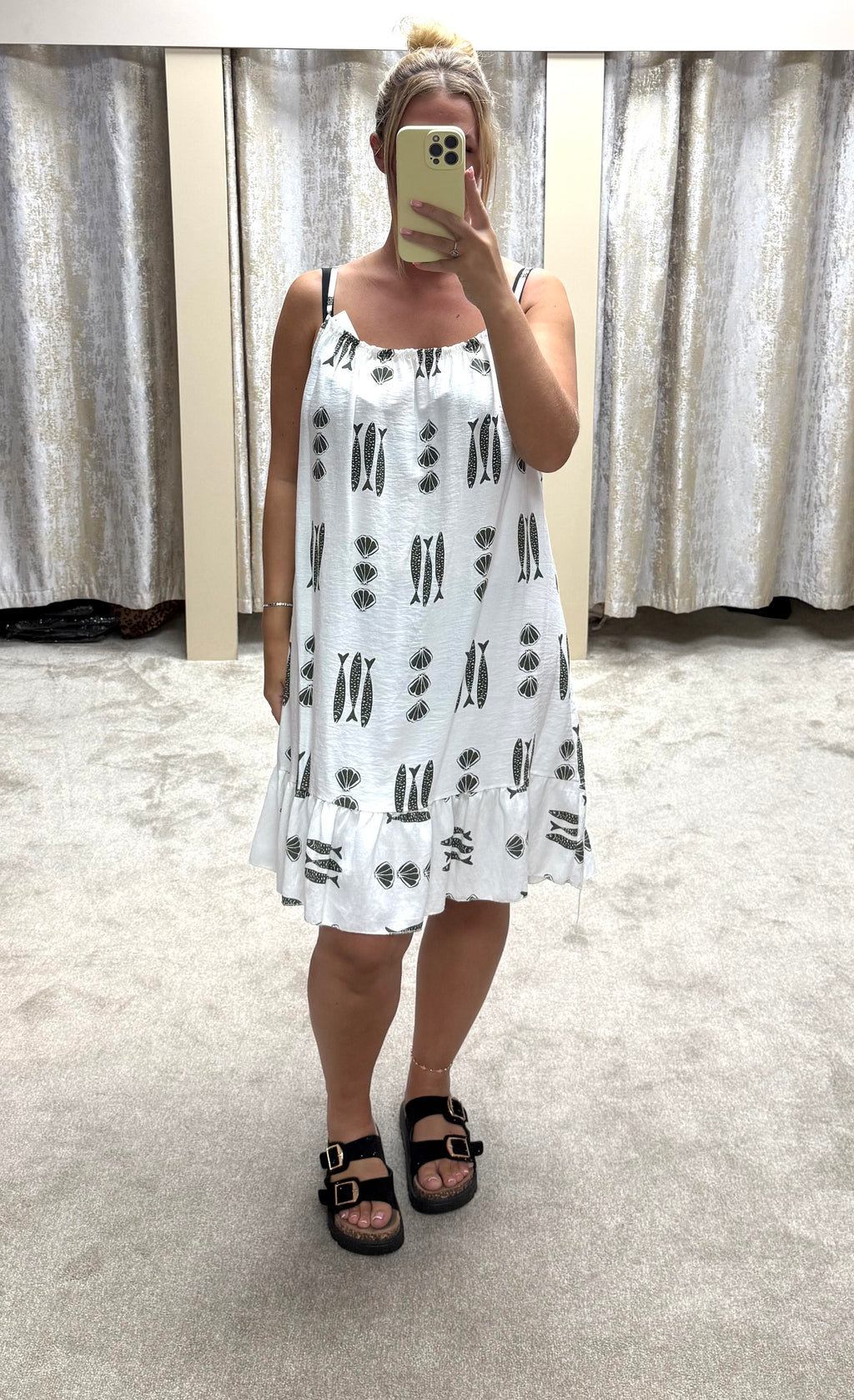 Elasticated Fish & Seashell Print Beach Dress