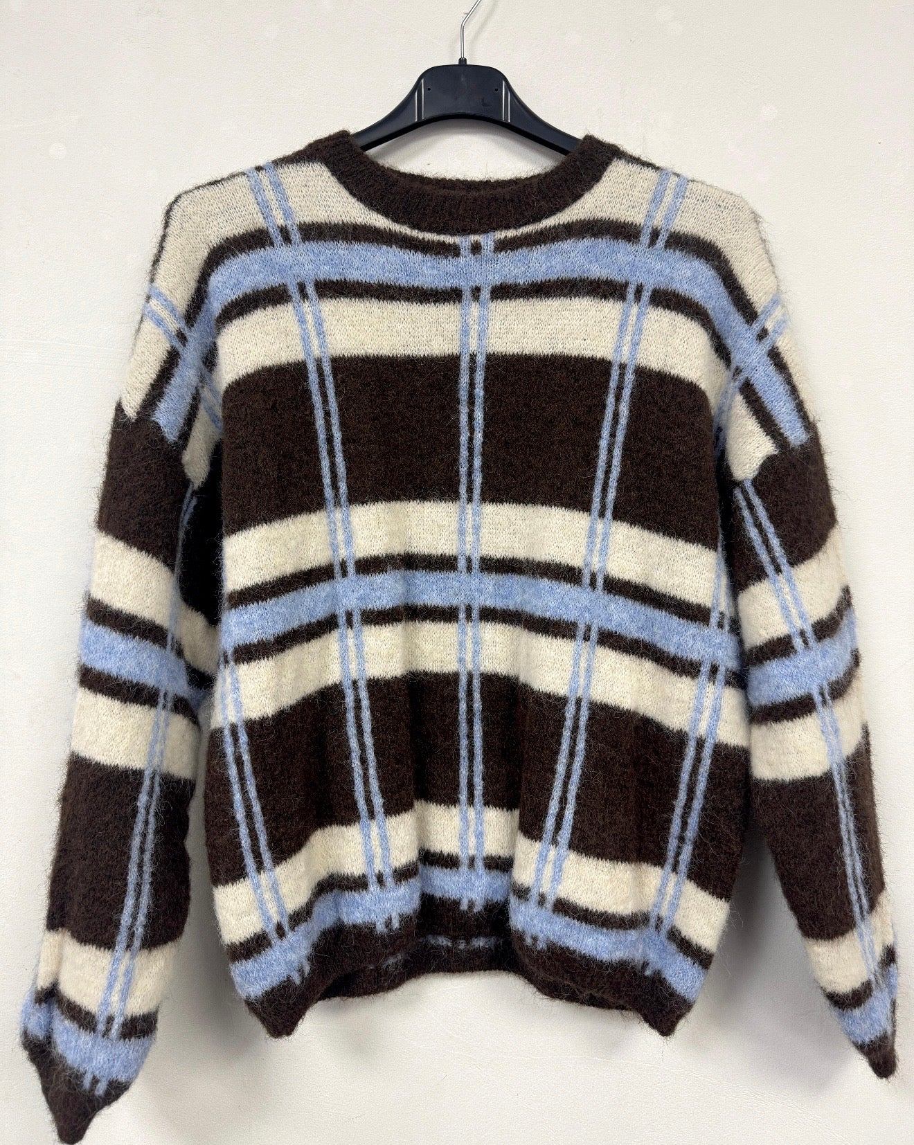 Soft Knit Jumper - Brown, Baby Blue & Beige