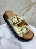 Diamanté Suede Buckle Slider - Lemon