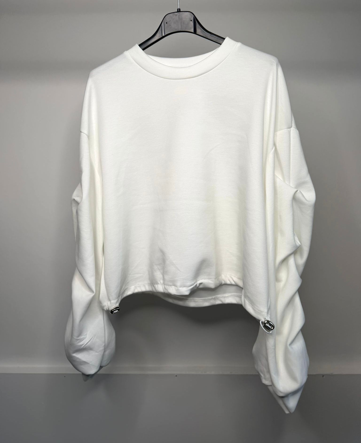 Oversized Soft Scuba Waist Cinching Toggle Jumpers with Ruched Sleeve Detail