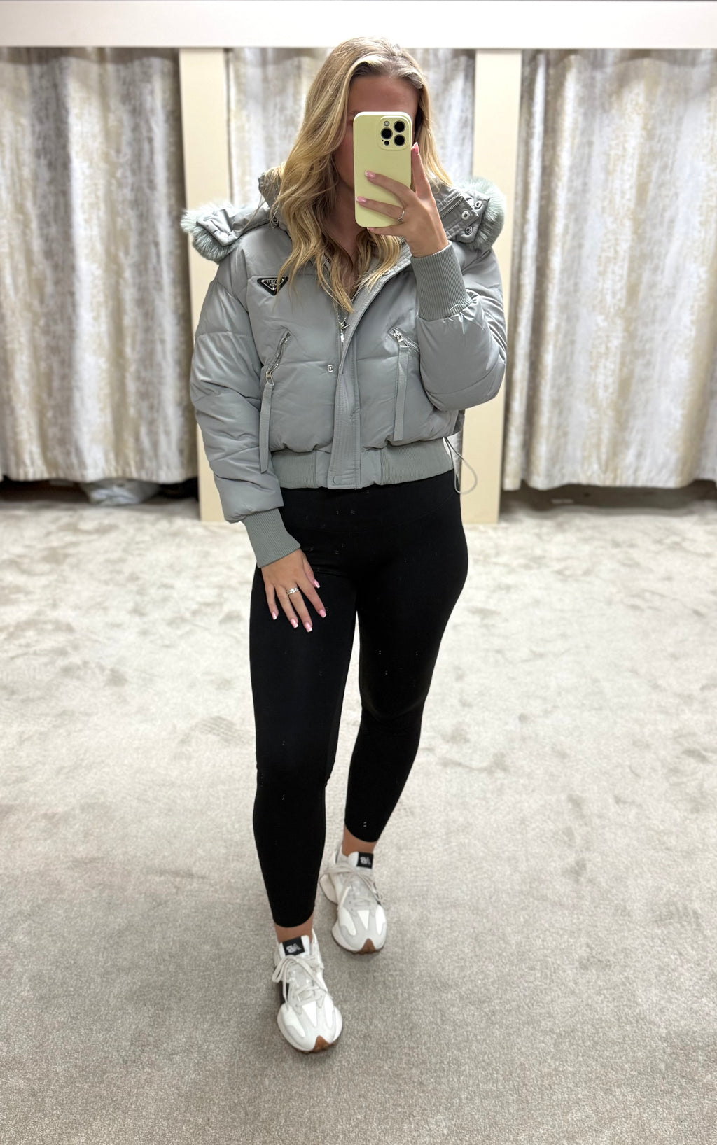 Luxe Faux Fur Paris Logo Coat - Grey / Blue
