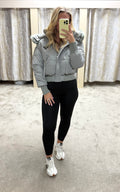 Luxe Faux Fur Paris Logo Coat - Grey / Blue