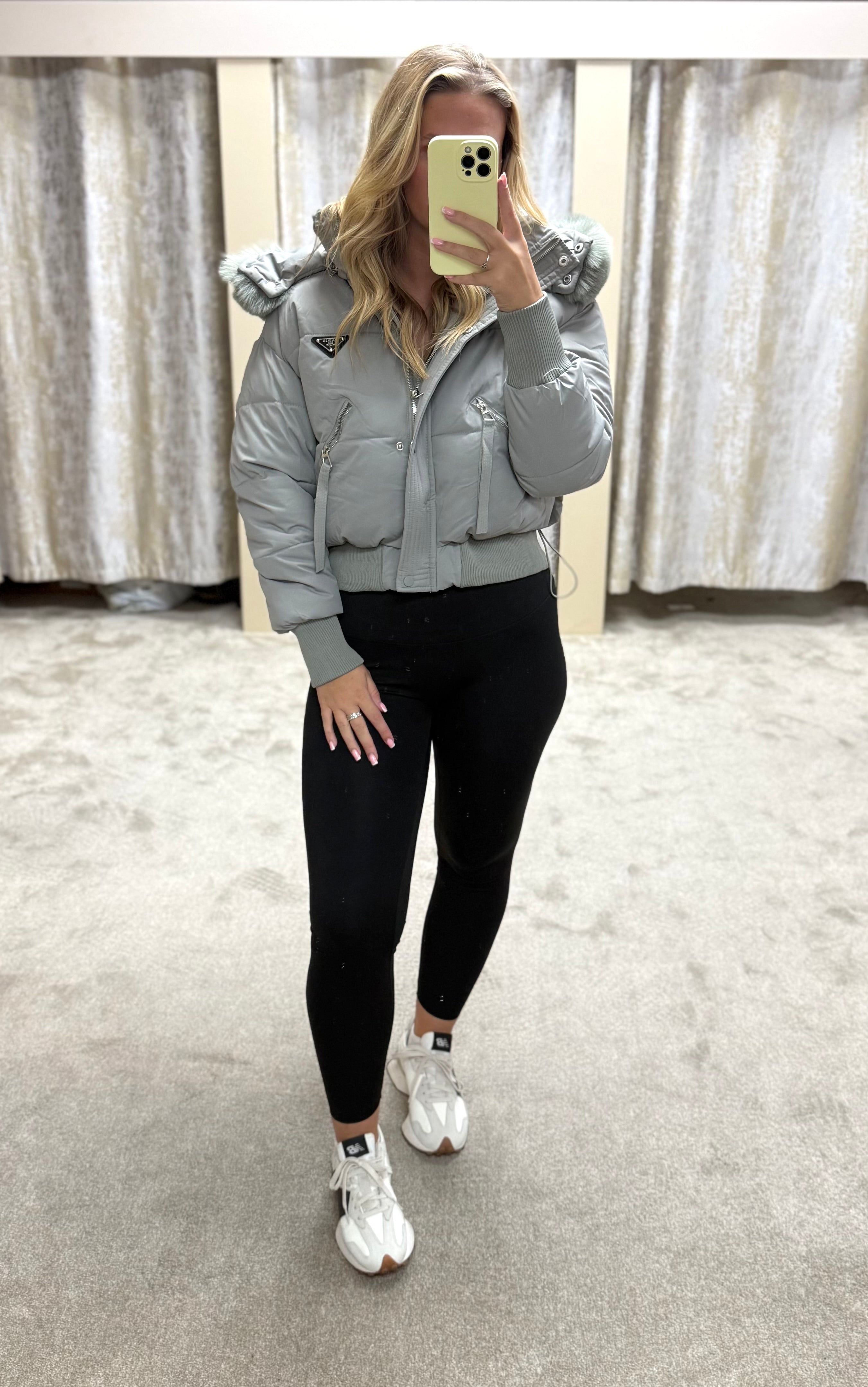 Luxe Faux Fur Paris Logo Coat - Grey / Blue