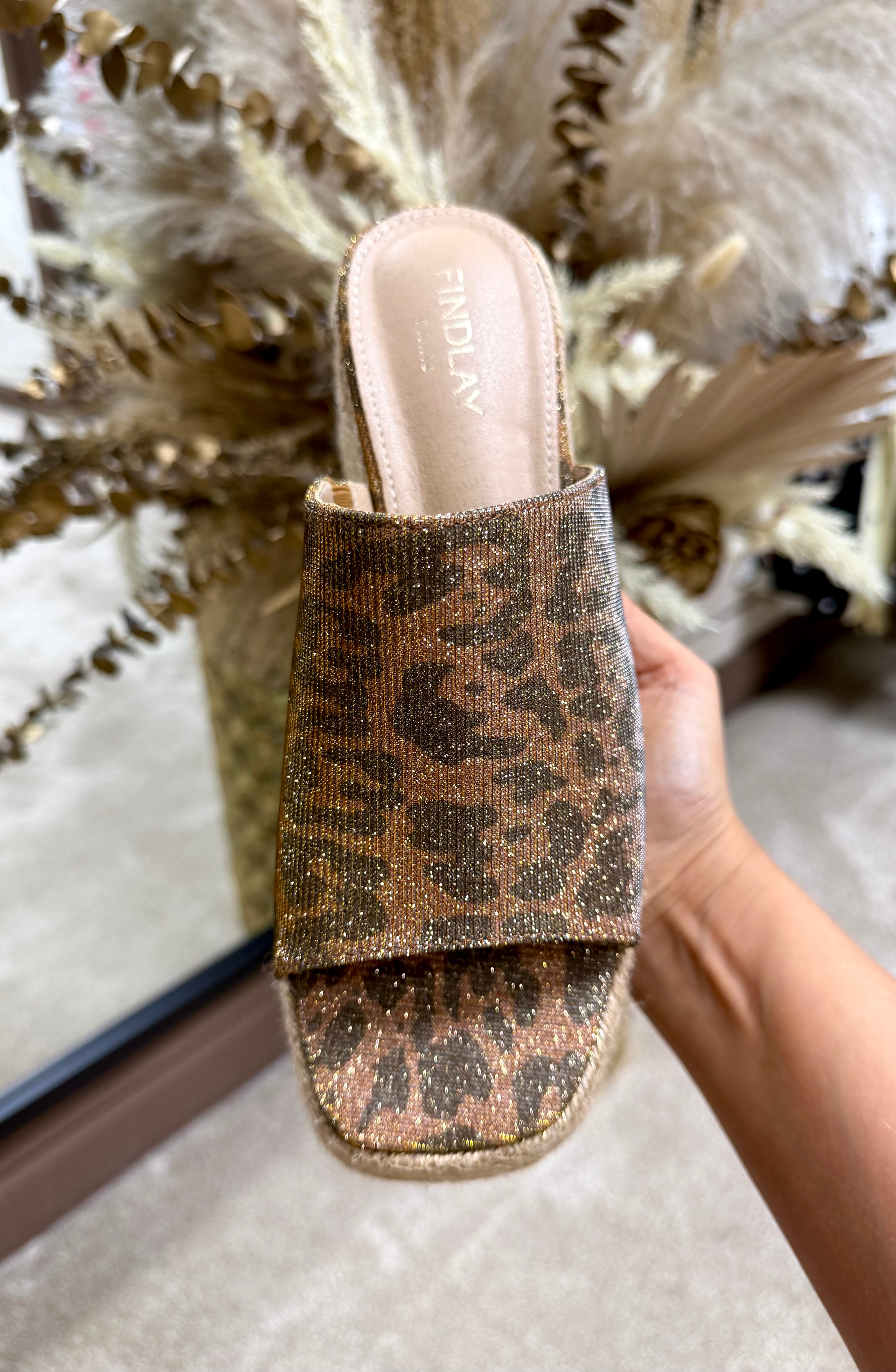 Glitter Leopard Print Platform Wedges