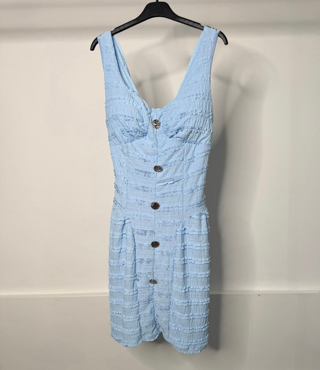 Gold Button Detail Waist Cinching Stretchy Dress